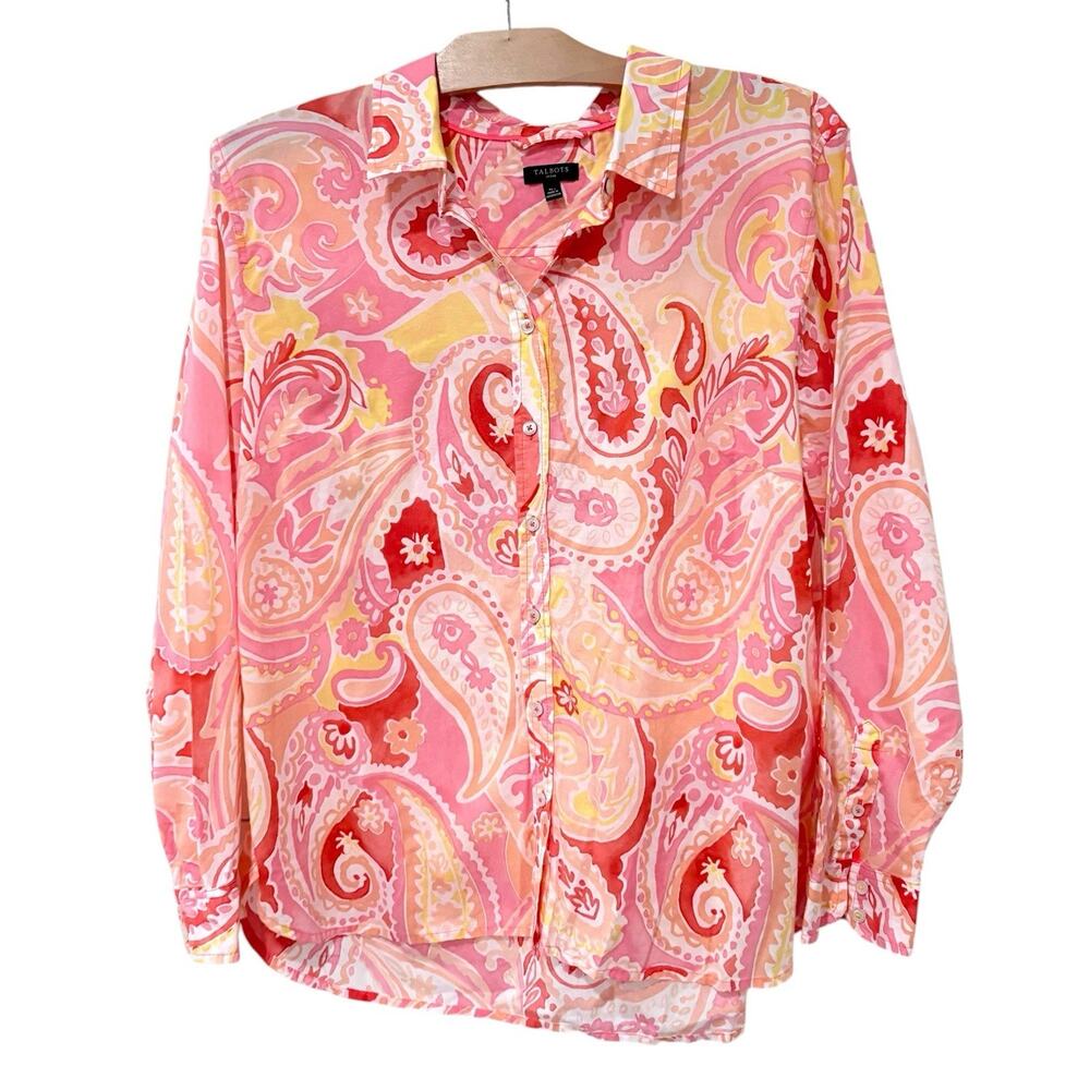 Talbots | Top Button Front Paisley Pink Preppy Cotton- Size XL Petite
